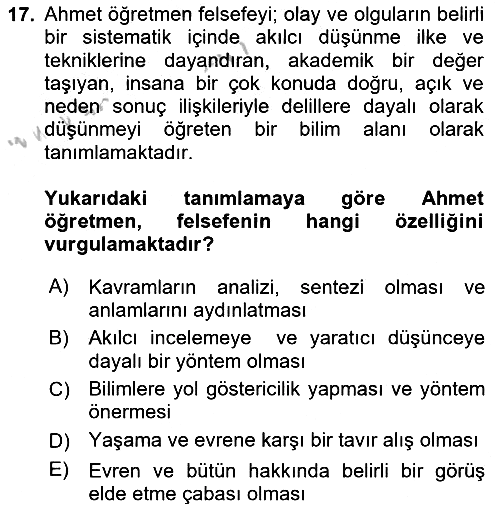 Eğitim Felsefesi 2016-2017 Ara Sınav - 17. soru