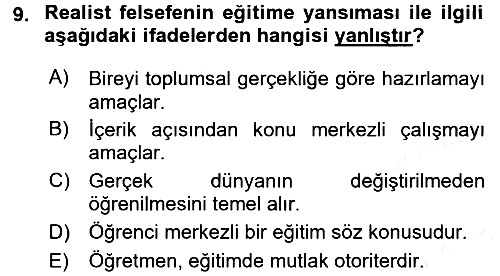 Eğitim Felsefesi 2017-2018 Ara Sınav - 9. soru