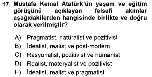 Eğitim Felsefesi 2017-2018 Ara Sınav - 17. soru
