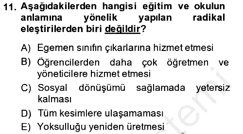 Eğitim Felsefesi 2013-2014 Dönem Sonu Sınavı - 11. soru