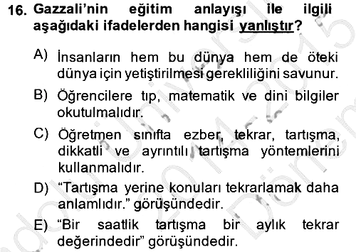 Eğitim Felsefesi 2014-2015 Dönem Sonu Sınavı - 16. soru