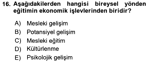 Eğitim Felsefesi 2015-2016 Dönem Sonu Sınavı - 16. soru