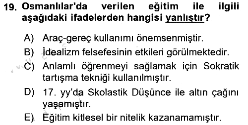 Eğitim Felsefesi 2016-2017 Dönem Sonu Sınavı - 19. soru