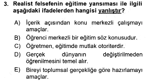 Eğitim Felsefesi 2018-2019 Dönem Sonu Sınavı - 3. soru