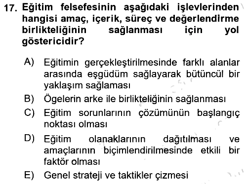 Eğitim Felsefesi 2021-2022 Ara Sınav - 17. soru