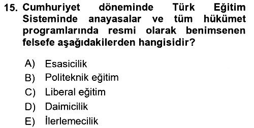 Eğitim Felsefesi 2024-2025 Dönem Sonu Sınavı - 15. soru