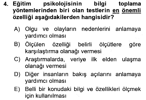 Eğitim Psikolojisi 2017-2018 Ara Sınav - 4. soru