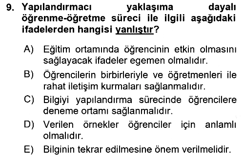 Eğitim Psikolojisi 2018-2019 Dönem Sonu Sınavı - 9. soru