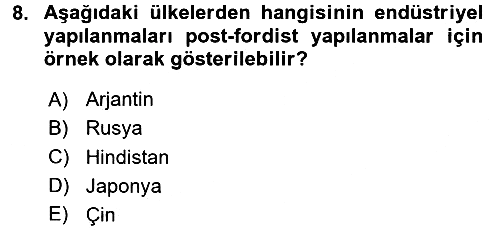 Ekonomi Sosyolojisi 2017-2018 3 Ders Sınavı - 8. soru