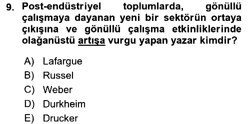 Ekonomi Sosyolojisi 2017-2018 3 Ders Sınavı - 9. soru