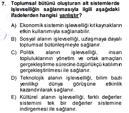Ekonomi Sosyolojisi 2013-2014 Ara Sınav - 7. soru
