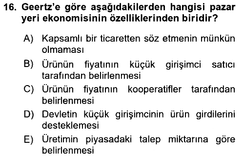 Ekonomi Sosyolojisi 2018-2019 Ara Sınav - 16. soru