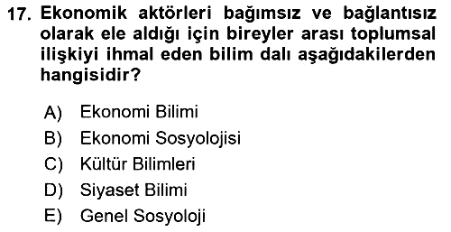 Ekonomi Sosyolojisi 2019-2020 Ara Sınav - 17. soru
