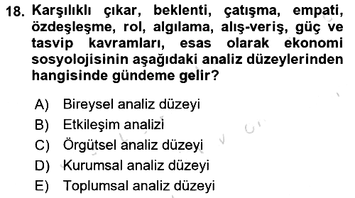 Ekonomi Sosyolojisi 2022-2023 Ara Sınav - 18. soru