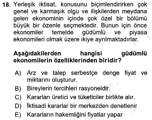 Ekonomi Sosyolojisi 2021-2022 Dönem Sonu Sınavı - 18. soru