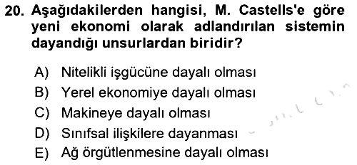 Ekonomi Sosyolojisi 2021-2022 Dönem Sonu Sınavı - 20. soru