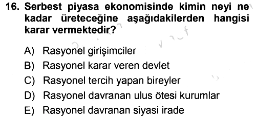 Ekonomi Sosyolojisi 2014-2015 Tek Ders Sınavı - 16. soru