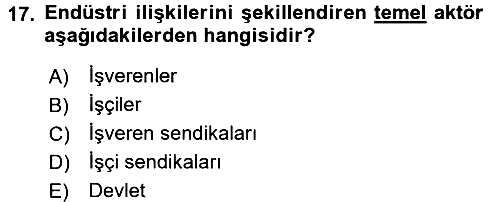 Endüstri Sosyolojisi 2016-2017 3 Ders Sınavı - 17. soru