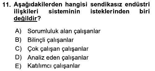 Endüstri Sosyolojisi 2018-2019 3 Ders Sınavı - 11. soru