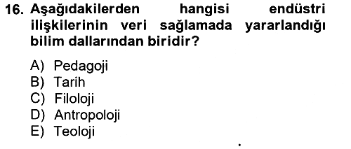 Endüstri Sosyolojisi 2012-2013 Ara Sınav - 16. soru