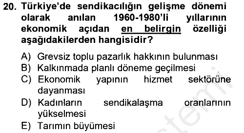 Endüstri Sosyolojisi 2012-2013 Ara Sınav - 20. soru