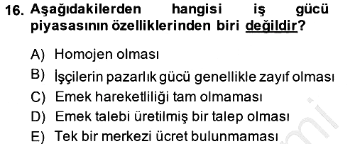 Endüstri Sosyolojisi 2014-2015 Ara Sınav - 16. soru