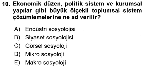 Endüstri Sosyolojisi 2015-2016 Ara Sınav - 10. soru