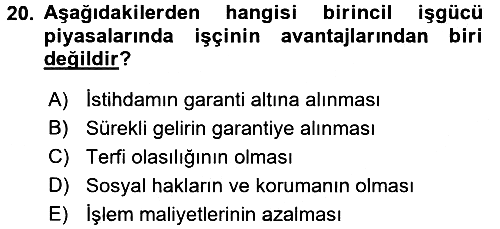 Endüstri Sosyolojisi 2015-2016 Ara Sınav - 20. soru