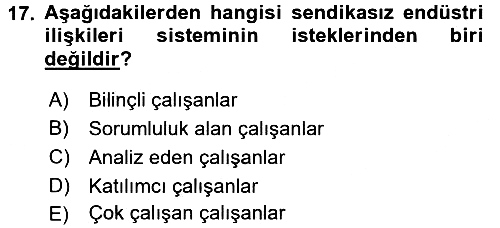 Endüstri Sosyolojisi 2016-2017 Ara Sınav - 17. soru