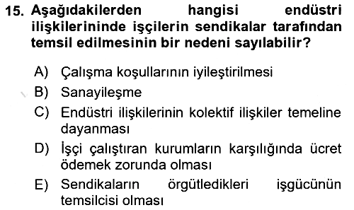 Endüstri Sosyolojisi 2023-2024 Ara Sınav - 15. soru