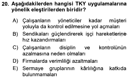 Endüstri Sosyolojisi 2023-2024 Yaz Okulu Sınavı - 20. soru