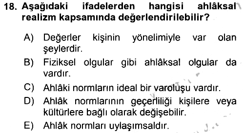 Etik 2016-2017 3 Ders Sınavı - 18. soru