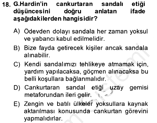 Etik 2014-2015 Dönem Sonu Sınavı - 18. soru