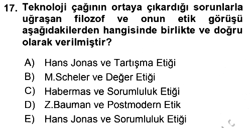 Etik 2018-2019 Yaz Okulu Sınavı - 17. soru