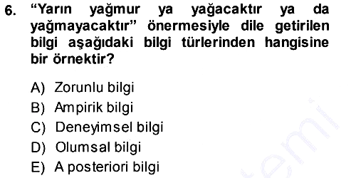Felsefe 2013-2014 Ara Sınav - 6. soru