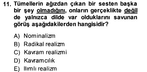 Felsefe 2014-2015 Ara Sınav - 11. soru