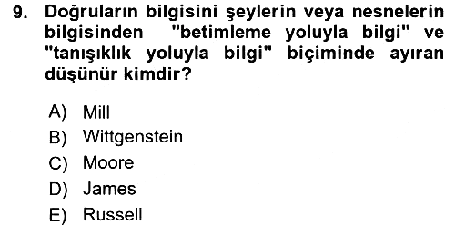 Felsefe 2015-2016 Ara Sınav - 9. soru