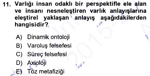 Felsefe 2015-2016 Ara Sınav - 11. soru