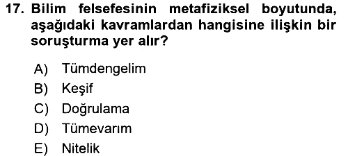 Felsefe 2017-2018 Ara Sınav - 17. soru