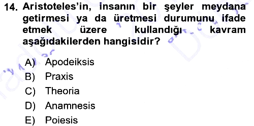 Felsefe 2015-2016 Dönem Sonu Sınavı - 14. soru