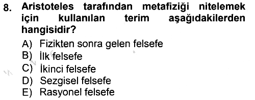 Felsefe 2013-2014 Tek Ders Sınavı - 8. soru