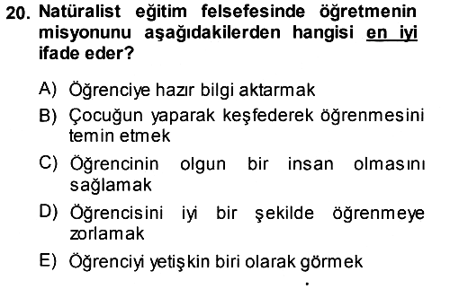 Felsefe 2013-2014 Tek Ders Sınavı - 20. soru