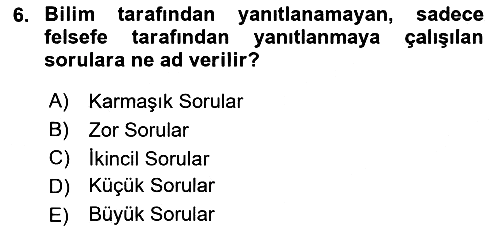 Felsefe 2018-2019 Yaz Okulu Sınavı - 6. soru