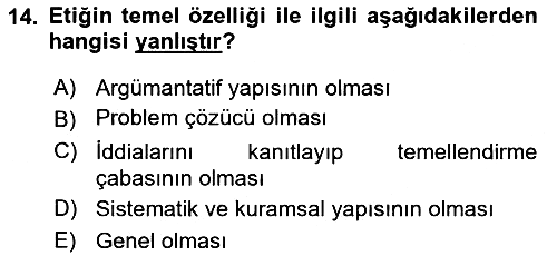 Felsefe 2022-2023 Yaz Okulu Sınavı - 14. soru