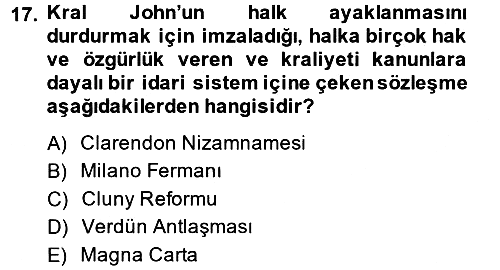 Genel Uygarlık Tarihi 2013-2014 Ara Sınav - 17. soru