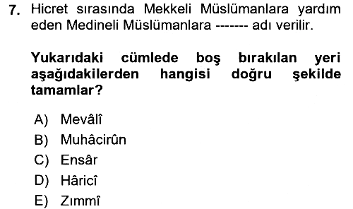 Genel Uygarlık Tarihi 2018-2019 Dönem Sonu Sınavı - 7. soru