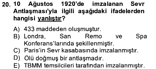Genel Uygarlık Tarihi 2013-2014 Tek Ders Sınavı - 20. soru