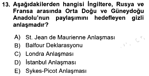 Genel Uygarlık Tarihi 2020-2021 Yaz Okulu Sınavı - 13. soru