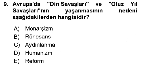Genel Uygarlık Tarihi 2024-2025 Yaz Okulu Sınavı - 9. soru