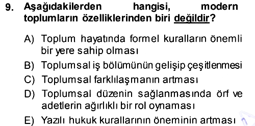 Hukuk Sosyolojisi 2013-2014 Ara Sınav - 9. soru